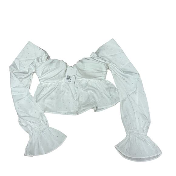 NWT Forever 21 White Off-the-Shoulder Bustier Crop Top With Rhinestone Size S - Picture 2 of 6